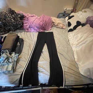 Black Flared Pants with White Stripes